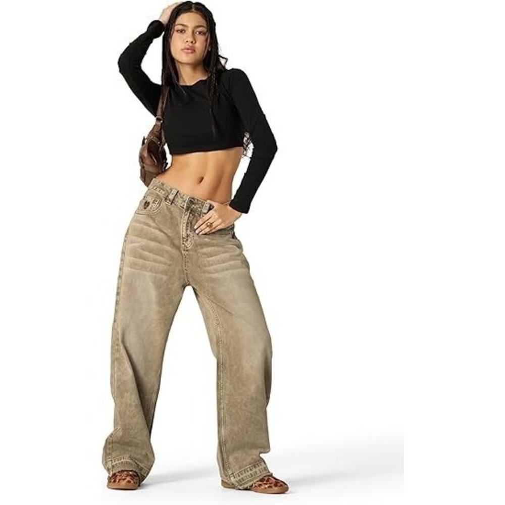 Elfric Eden Brown Barrel Jeans Wide Leg Baggy Denim Streetwear Retro Pants Sz 36